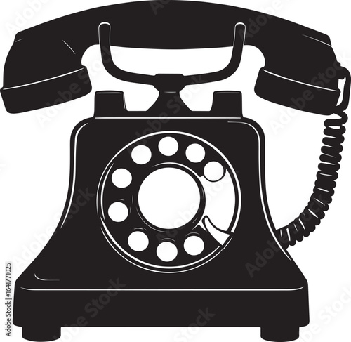 Classic Landline Phone Silhouette in Black | Retro Telephone Icon