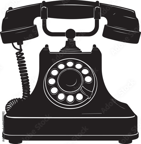 Classic Landline Phone Silhouette in Black | Retro Telephone Icon