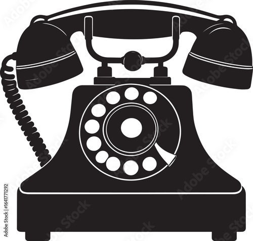 Classic Landline Phone Silhouette in Black | Retro Telephone Icon