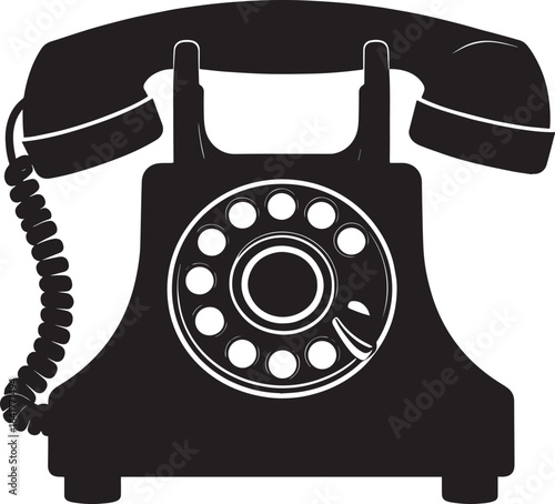 Classic Landline Phone Silhouette in Black | Retro Telephone Icon