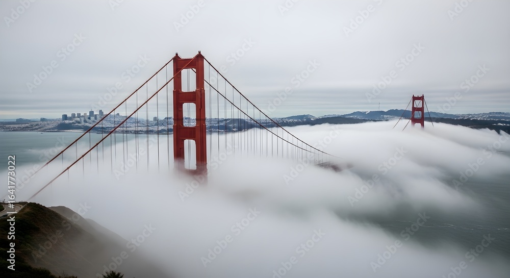 Obraz premium Golden Gate Bridge Enveloped in Fog: A Dramatic San Francisco Seascape