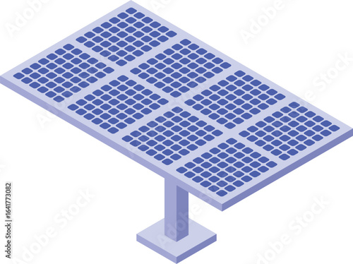 Isometric view of a solar panel converting sunlight into electricity, symbolizing renewable energy and sustainability