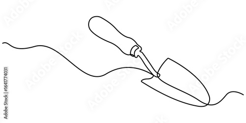 Shovel, dig, construction, cleaning one line art. Single line of shovel vector illustration. Continuous line drawing of repair, professional, hand, people, concept, support, maintenance, Pro Editable 