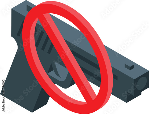 Handgun crossed out by red prohibition sign, representing gun control and disarmament, promoting peace and safety