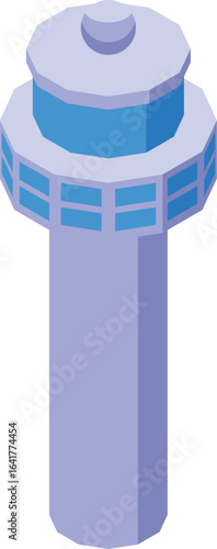 Isometric airport control tower ensuring safe and efficient aircraft operations
