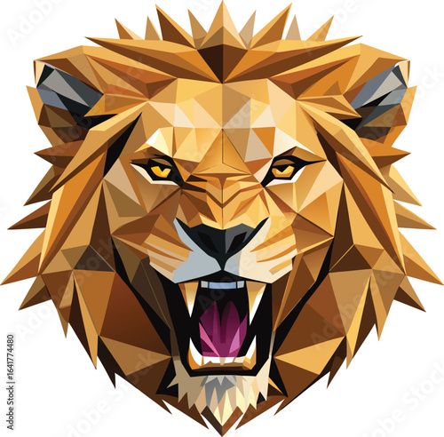 fierce roaring lion face polygonal low poly vecto