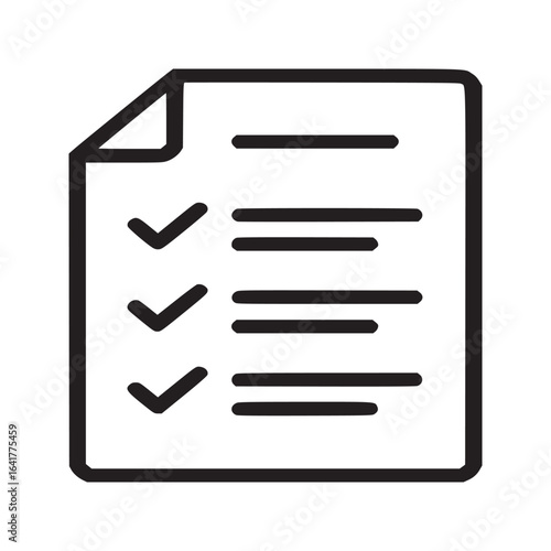 Depiction of a checklist document with marked items and lines indicating text on a white background