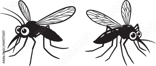 Two cartoon mosquitoes with big eyes silhouette