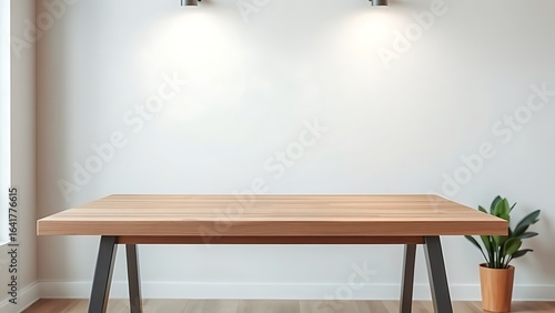 A minimalist wooden desk with a clean, uncluttered surface, radiating modern simplicity.