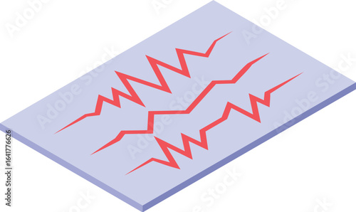 Earthquake seismogram isometric icon represents seismic waves, ground motion, and earth tremors during a quake