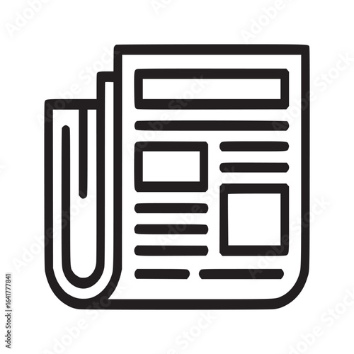 Outline illustration of a folded newspaper with headlines and articles on a white background image graphic