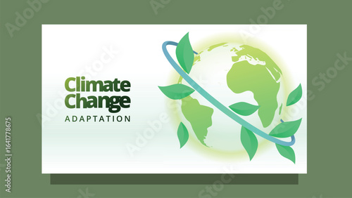 climate change adaptation concept. earth globe with abstract leafs. modern clean style screen size template for web or presentation vector illustration