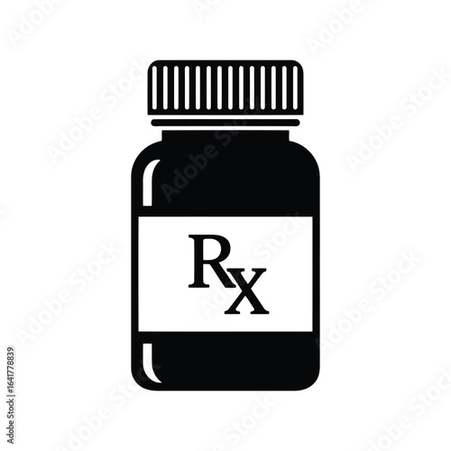 Prescription Medicine Bottle Vector Icon, Rx Label, Pharmacy, Medical Symbol, Healthcare, Drug