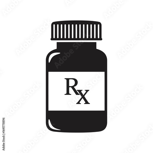 Prescription Medicine Bottle Vector Icon, Rx Label, Pharmacy, Medical Symbol, Healthcare, Drug