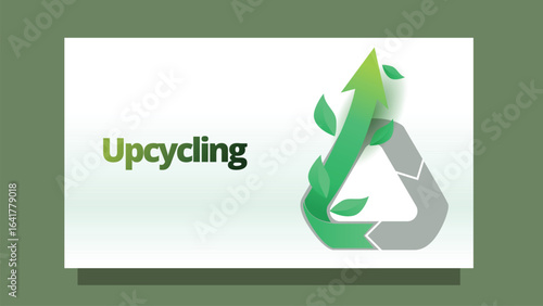upcycling concept. recycle icon with up arrow and leafs. modern clean style screen size template for web or presentation vector illustration