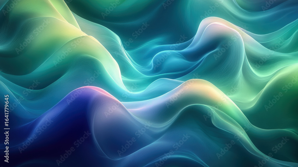 Fototapeta premium Abstract flowing shapes in teal and green hues