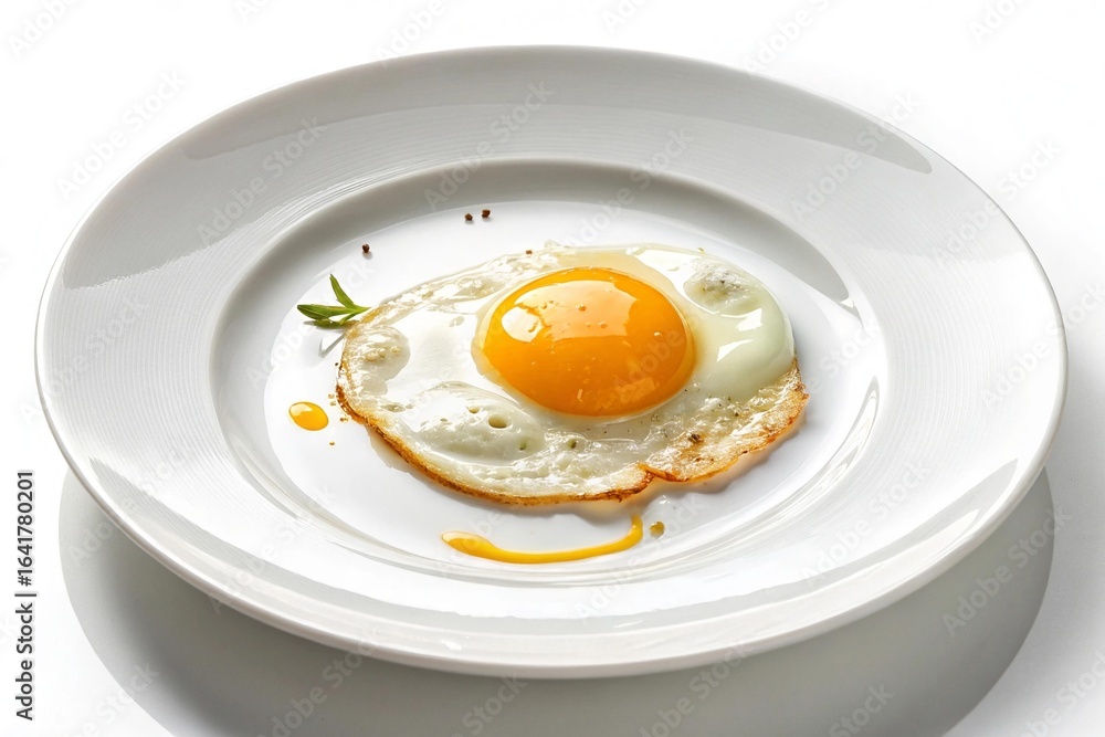 Fried egg on a white plate isolated on white background Fried egg on a white plate isolated on white background