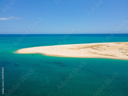 Sandbank in Culatra island in Ria Formosa natural park Algarve Portugal.