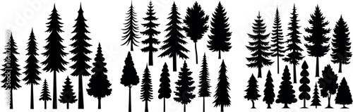 Forest tree silhouettes collection. Pine trees horizontal pattern panorama backgrounds. Vector illustration
