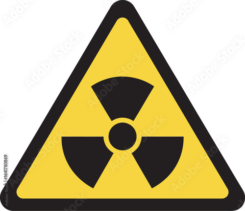 A yellow triangle with black radiation symbol, warning of dangerous radioactive materials.