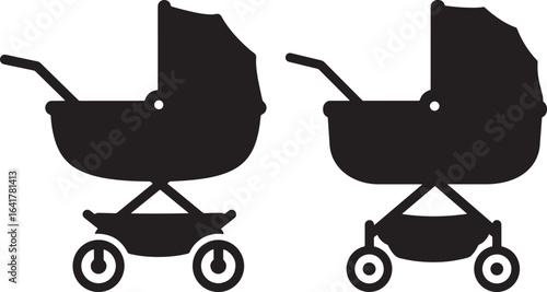 Two vintage baby stroller silhouettes side by side