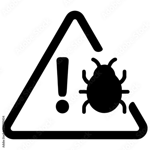 Warning sign with bug symbol indicating a potential threat or problem with pests or computer issues