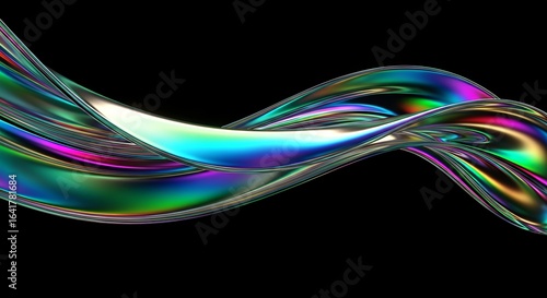 Abstract Iridescent Wave on Black Background  Colorful Fluid Art Design for Website or Graphic Projects