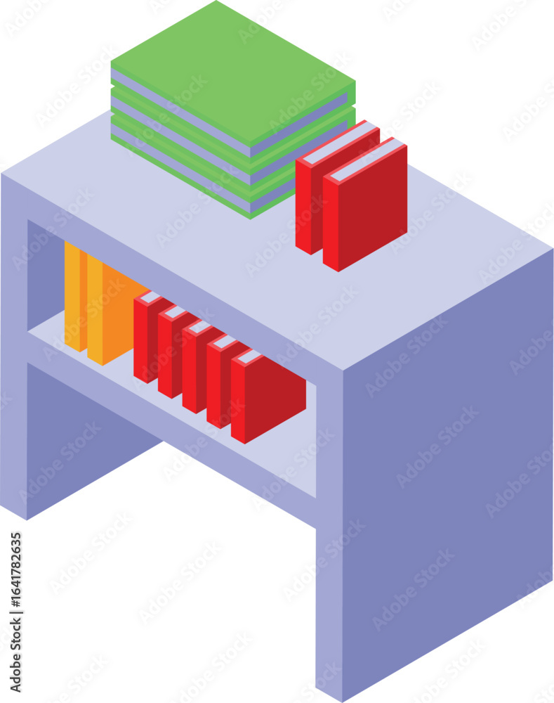Fototapeta premium Isometric bookshelf displaying colorful books, creating a cozy home library atmosphere