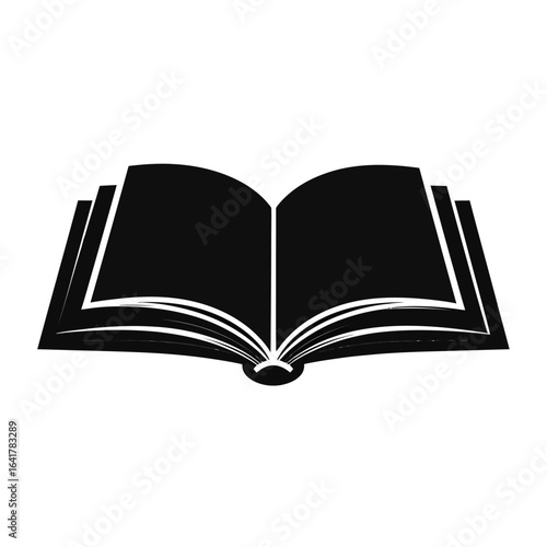 A black and white icon of an open book, with pages splayed, and a rounded spine. The stark contrast creates a bold visual