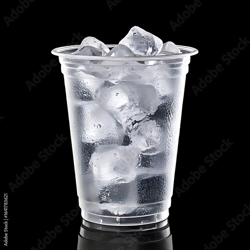 Transparent cup with ice cubes