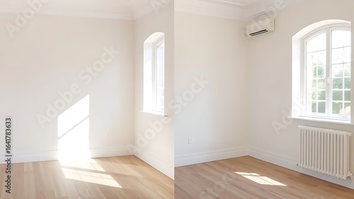 Wallpaper Mural Simple room comparison showing plain walls versus freshly painted walls with natural light. Torontodigital.ca