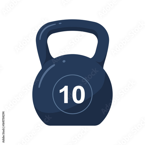 Dark blue kettlebell with number 10 weightlifting equipment fitness training gym workout isolated vector