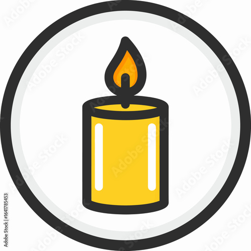 A circular icon features a lit candle. The candle is yellow with a flame and is surrounded by white & black circles