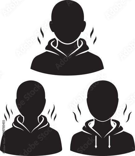 Three silhouettes showing shivering or coldness silhouette
