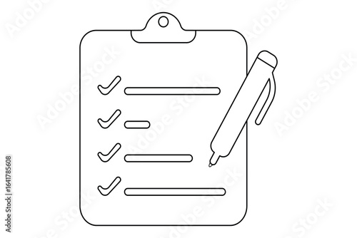 Modern minimalist one line art drawing of a clipboard with checklist vector illustration