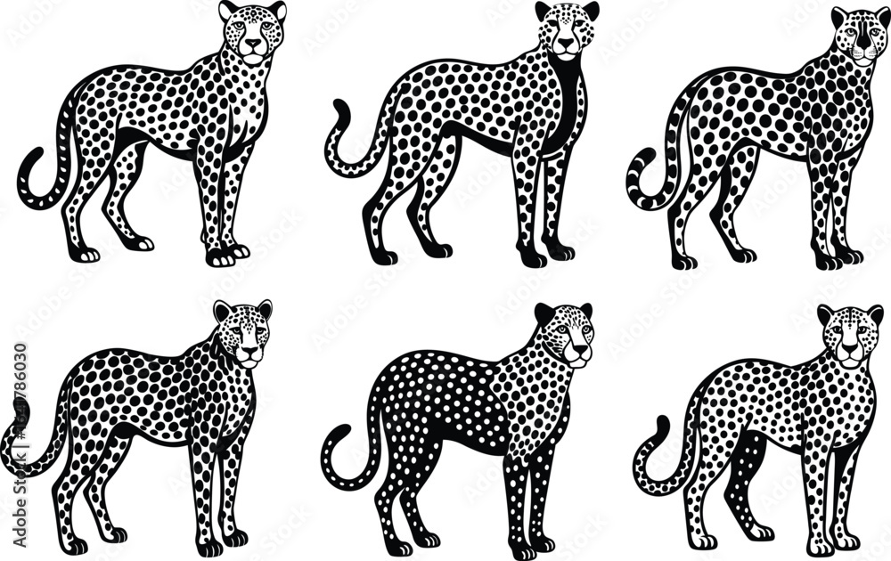 Obraz premium Cheetah Vector Bundle Fastest Animal Silhouettes