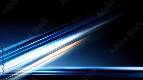 Futuristic blue and white light streaks crossing diagonally on dark background, high-speed motion effect with glowing gradient and sci-fi energy style