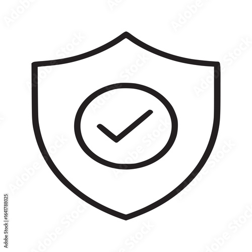 A simple line drawing of a shield with a check mark inside a circle on a white background image