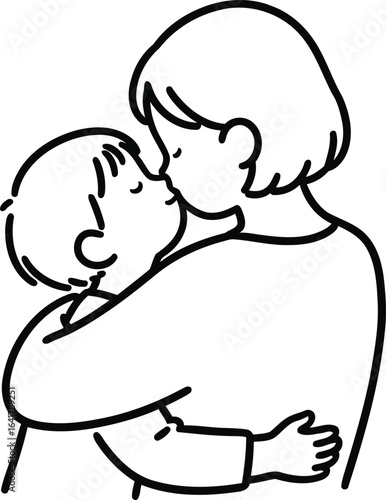 Affectionate Mother and Child Embrace in Simple Line Art
