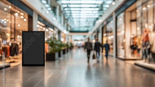 Wallpaper Mural Indoor Shopping Mall with Blank Signage for Advertisement and Promotion, Retail Space with Defocused Shoppers Torontodigital.ca