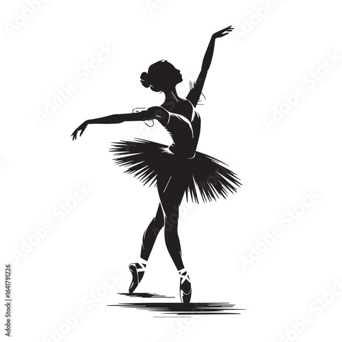 Silhouette of a graceful ballerina performing a ballet dance, isolated on a white background