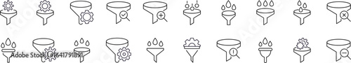 Filter, Funnel Line Icon Set. Minimalistic Linear Pictogram for Web and Graphic Design, Apps, Banners, Social Network and Cards