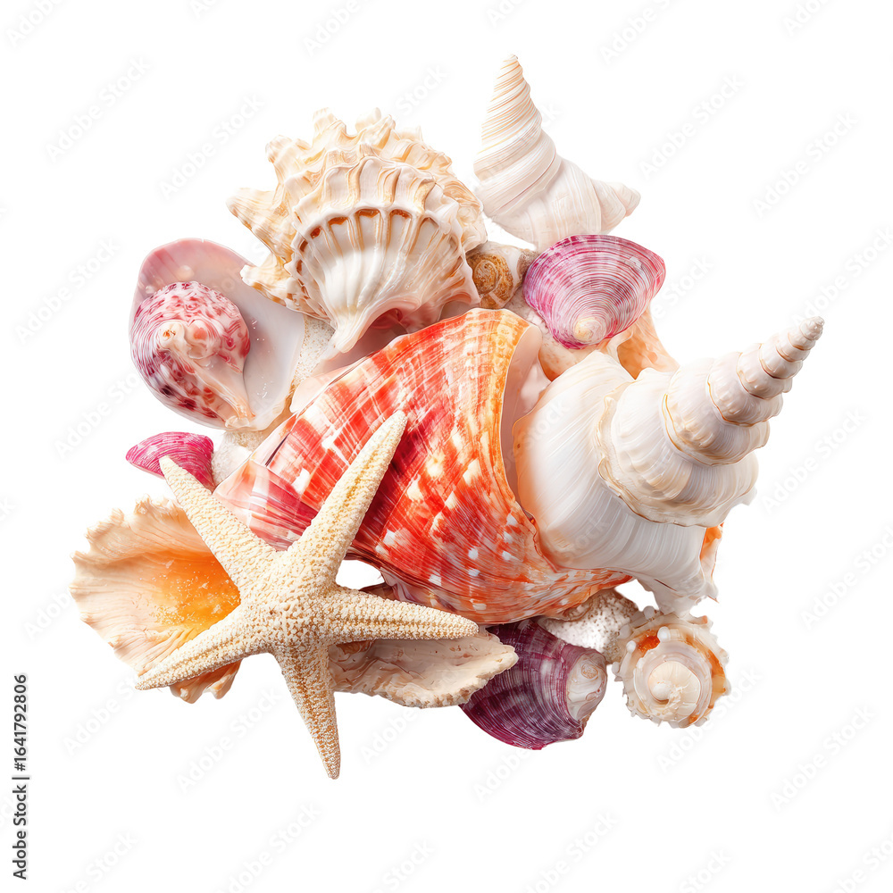 Obraz premium Colorful seashells and starfish