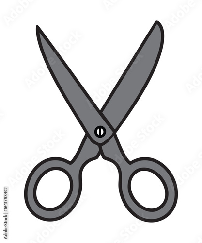 Simple Gray Scissors Vector Illustration with Black Outline on White Background