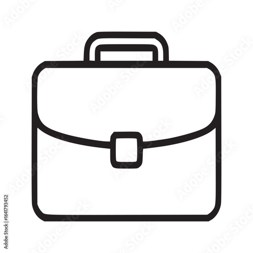 A simple black and white line drawing of a briefcase with a handle and a clasp centered on white