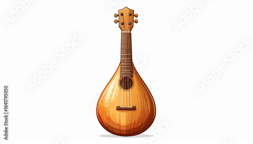 A classic mandolin, a pear-shaped stringed instrument, shown in detailed illustration against a white background.
