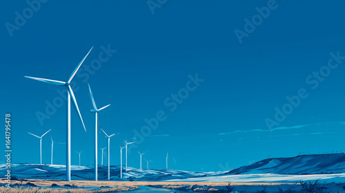 Digital Artwork of Wind Turbines in a Minimalist Landscape