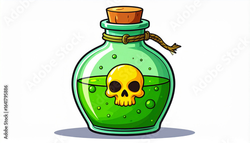 Cartoon illustration of a potion bottle containing a skull, suggesting a toxic or deadly concoction.