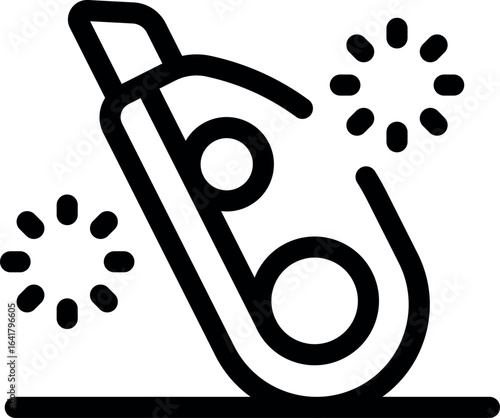 Electric grinding tool emitting sparks while working, in a simple black and white line art style