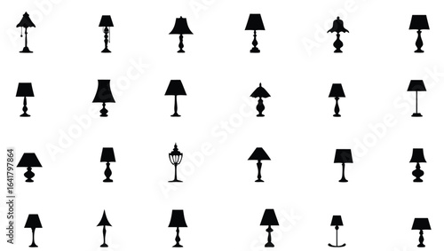 Collection of Black Silhouette Table Lamps white background